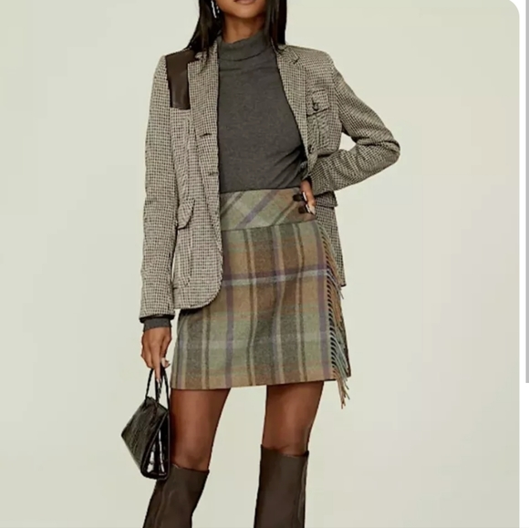 NWT LAUREN RALPH LAUREN Wool Plaid Fringe Trim Tweed Miniskirt - Picture 1 of 16